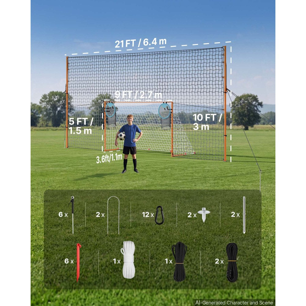 VEVOR Soccer Goal 9 x 5 FT Soccer Goal for Backyard with Iron Frame PE Net, Durable Backstop, Target Net, Ground Stakes, Ropes, for Youth & Adults, Outdoor Sports, Backyard Practice Training Games