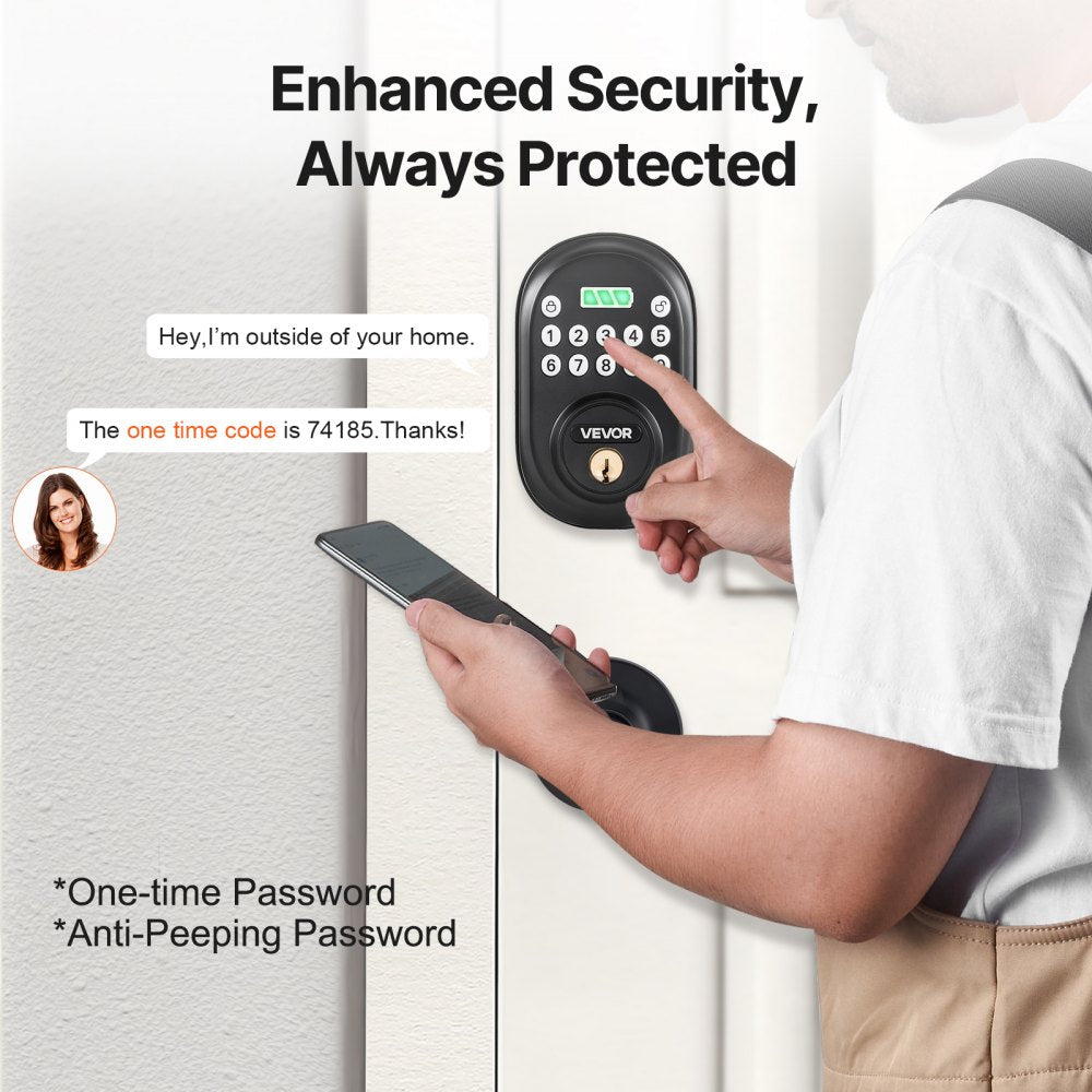 VEVOR Keyless Entry Door Lock with Handle, Electronic Keypad Entry Lever, Password and Key Unlock Combination, Auto-Locking Keypad with Deadbolt, One-time Password, for Front Door, Matte Black