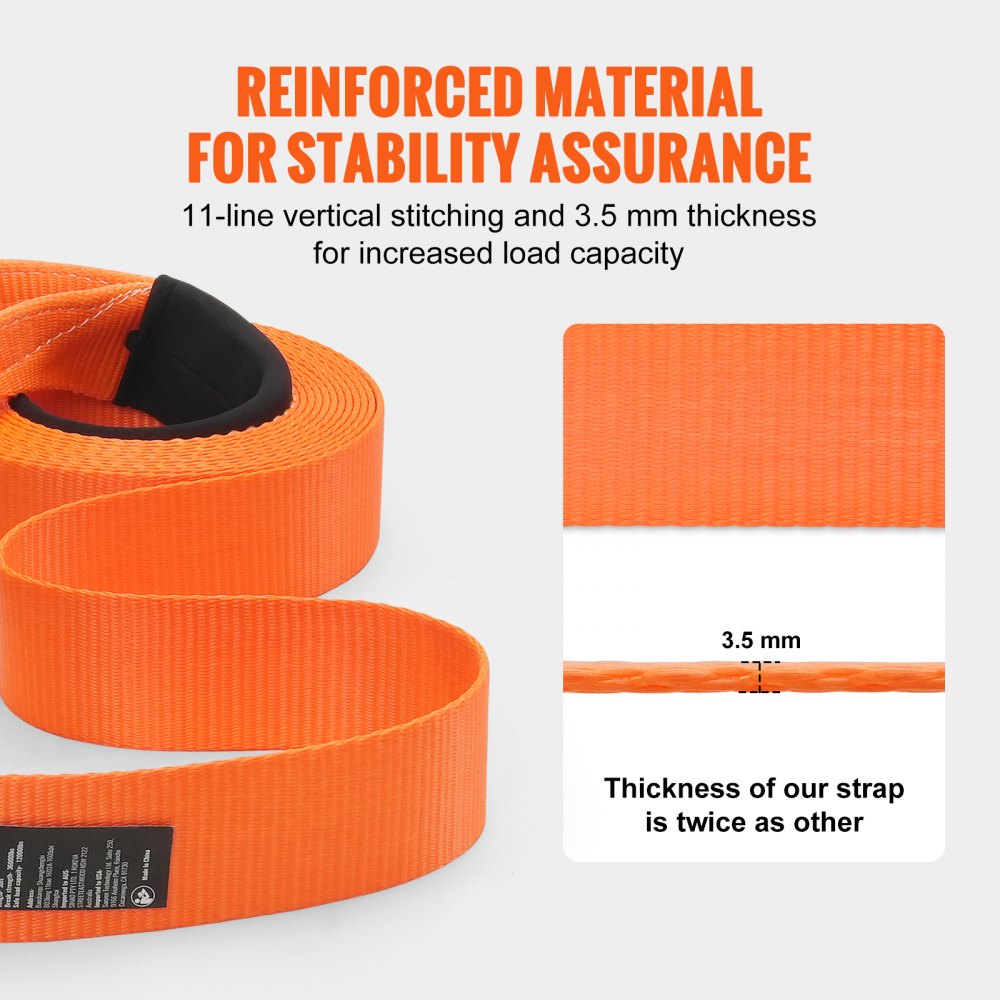VEVOR Polyester Heavy Duty Tow Strap Recovery Kit 3" x 30 ft (MBS-36,000 lbs) Winch Strap, Triple Reinforced Loop, Snatch Strap + 2" Shackle Hitch Receiver + 3/4" D-Ring Shackles (2PCS) + Storage Bag