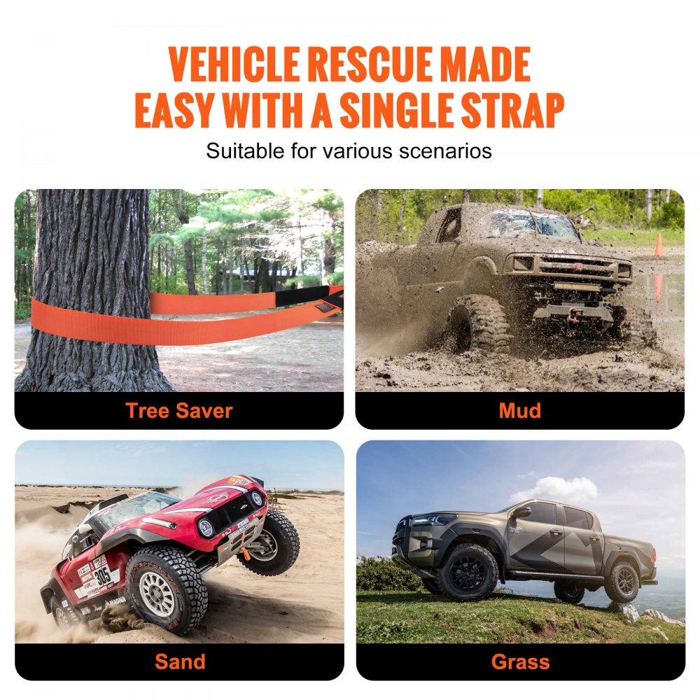 VEVOR Polyester Heavy Duty Tow Strap Recovery Kit 3" x 30 ft (MBS-36,000 lbs) Winch Strap, Triple Reinforced Loop, Snatch Strap + 2" Shackle Hitch Receiver + 3/4" D-Ring Shackles (2PCS) + Storage Bag