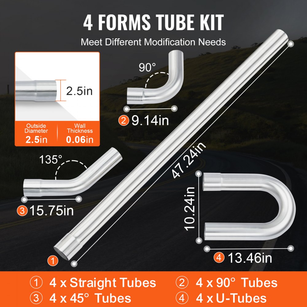VEVOR Exhaust Kit, 16pcs, DIY Universal Stainless Steel Exhaust Kit with Slip-Fit Joint & Large Exhaust Tube, Rust-Proof Exhaust Pipe for Exhaust System, Fit for Garage/Auto Repair Store/4S Store