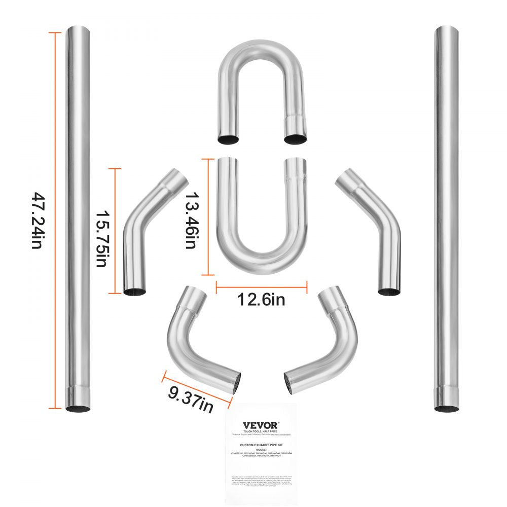 VEVOR Exhaust Kit, 8 Pieces, DIY Universal Galvanized Steel Exhaust Kit with Slip-Fit Joint & Large Exhaust Tube, Rust-Proof Exhaust Pipe for Exhaust System, Fit for Garage/Auto Repair Store/4S Store
