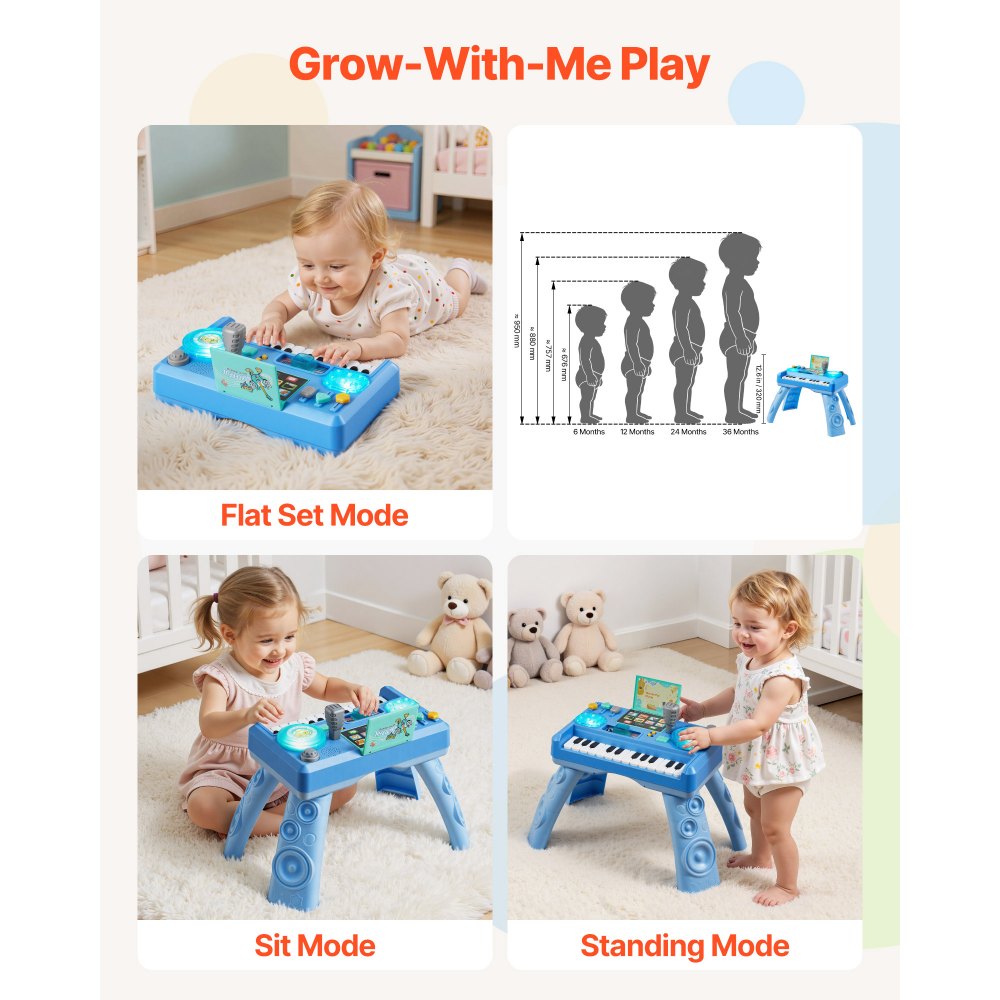 VEVOR Baby DJ Playset for Toddlers 1-3, Educational Musical Table Toys with 133 Sound Sources, Recording and LED DJ Turntable, Baby Activity Table for Birthday, Gift for Kids Aged 6+ Months