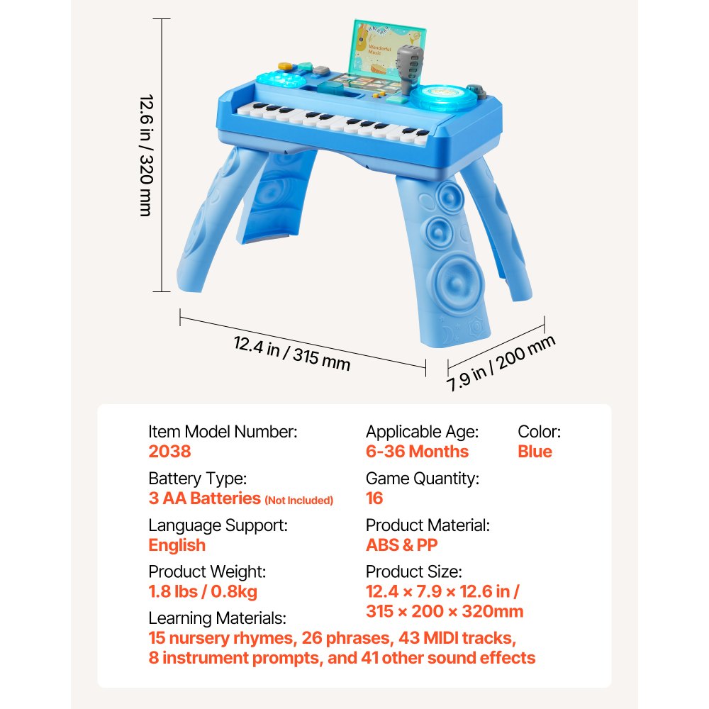 VEVOR Baby DJ Playset for Toddlers 1-3, Educational Musical Table Toys with 133 Sound Sources, Recording and LED DJ Turntable, Baby Activity Table for Birthday, Gift for Kids Aged 6+ Months