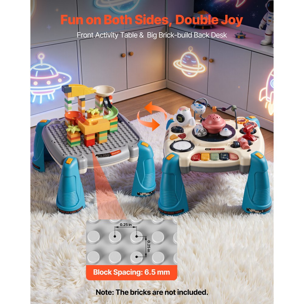 VEVOR Baby Spacecraft Musical Table Toys for 1-3 Years Old, Learning Activity Desk with Space Theme & Soft-glow Star Projector & 60+ Sound Sources, Toddler Learning Table for Kids 6+ Months