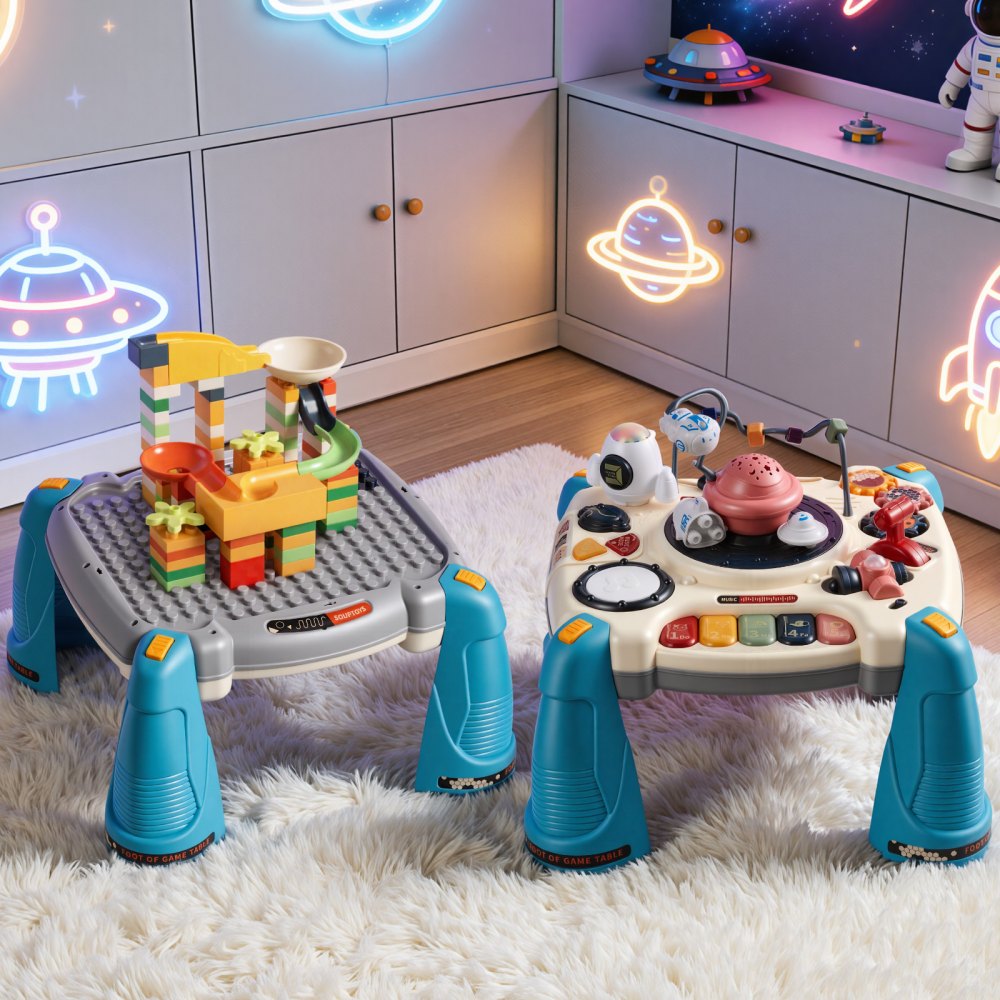 VEVOR Baby Spacecraft Musical Table Toys for 1-3 Years Old, Learning Activity Desk with Space Theme & Soft-glow Star Projector & 60+ Sound Sources, Toddler Learning Table for Kids 6+ Months