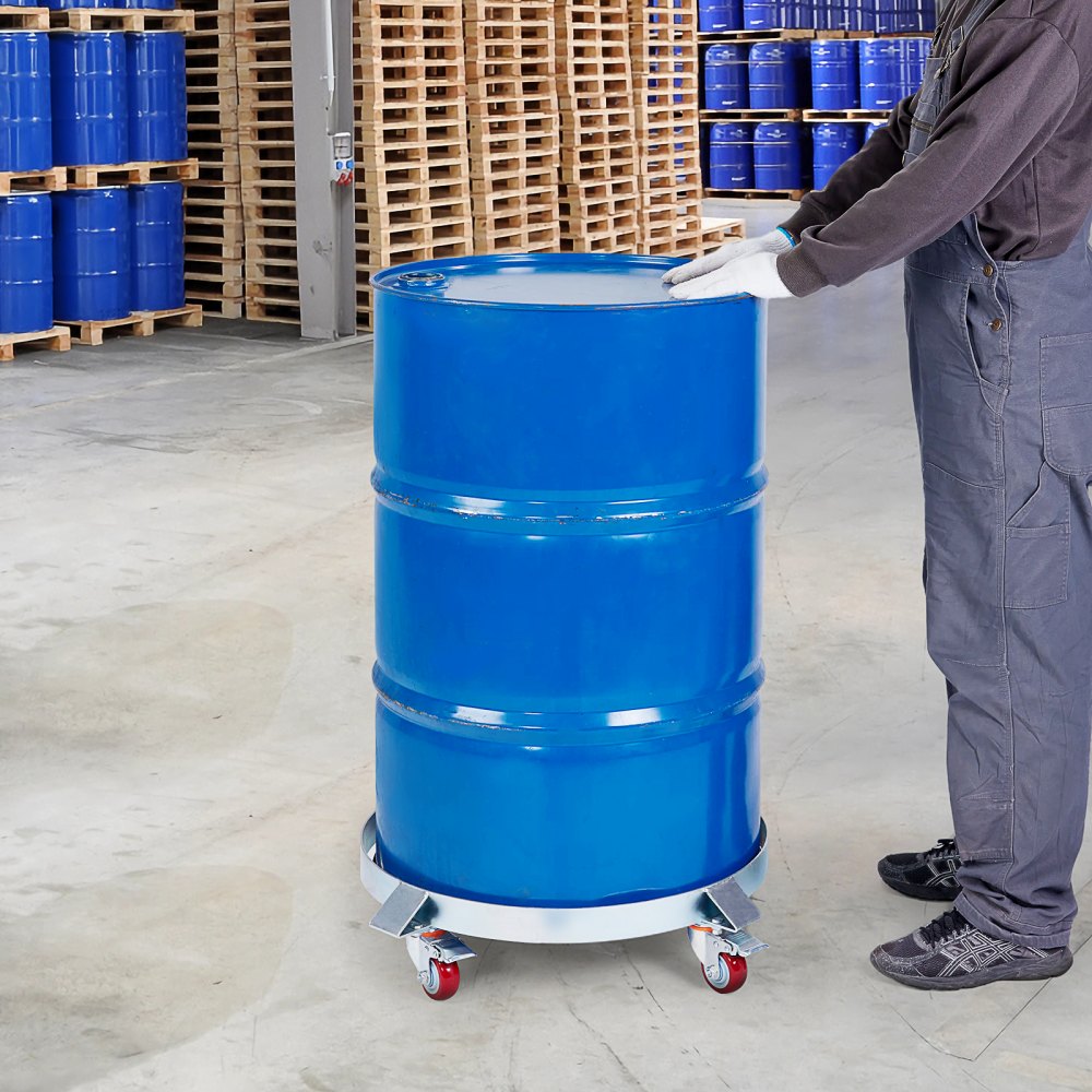 VEVOR 55 Gallon Heavy Duty Drum Dolly, 1000lbs Load Capacity, Barrel Dolly Cart Drum Caddy, Non Tipping Hand Truck Capacity Dollies with Steel Frame 4 Swivel Casters Wheel, for Warehouse Drum Handling