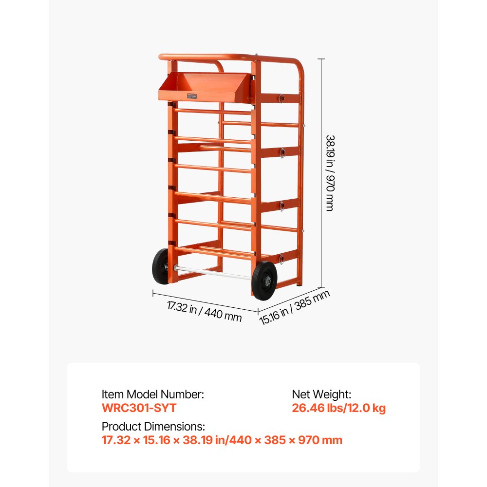 VEVOR Wire Spool Rack, 11 Rods, Multi-Spool Wire Rack Dispenser, Cable Caddy with Wheels, Cable Holder with Storage Tray for Wiring Storage, for Electrical, Industrial & Retail Use, Working Efficiency