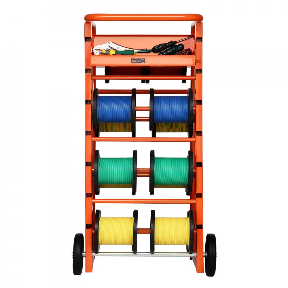 VEVOR Wire Spool Rack, 11 Rods, Multi-Spool Wire Rack Dispenser, Cable Caddy with Wheels, Cable Holder with Storage Tray for Wiring Storage, for Electrical, Industrial & Retail Use, Working Efficiency