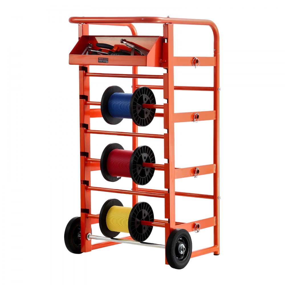 VEVOR Wire Spool Rack, 11 Rods, Multi-Spool Wire Rack Dispenser, Cable Caddy with Wheels, Cable Holder with Storage Tray for Wiring Storage, for Electrical, Industrial & Retail Use, Working Efficiency
