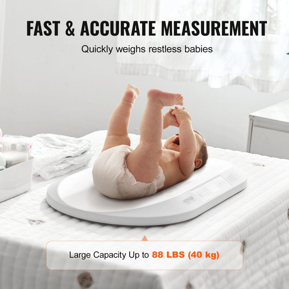 VEVOR Baby Scale, Digital Infant Scale with Measuring Tape, Multi-Function Toddler Scale for Weight and Height Track - with Hold & Tare Function, 5 Units for Babies, Toddlers, Pets, 88LBS Capacity