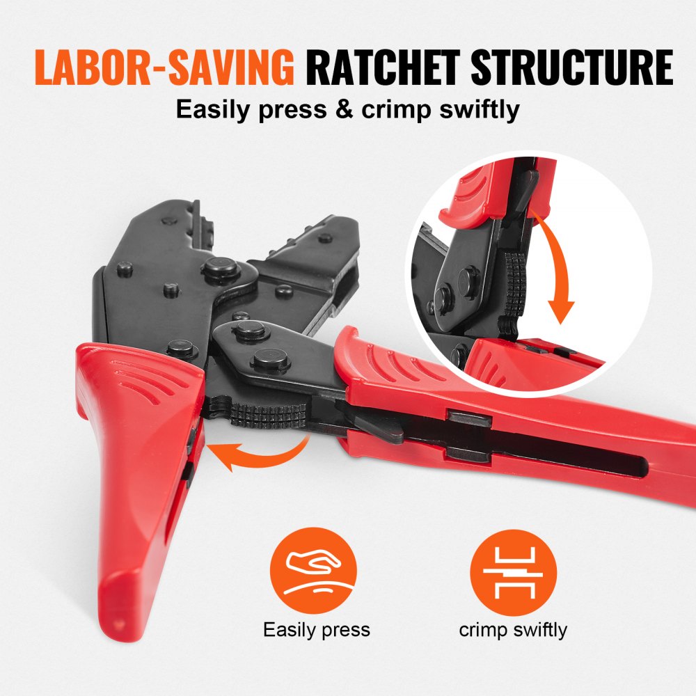 VEVOR Ratcheting Crimping Tool Set For Insulated Electrical Connectors AWG22-10 with Wire Stripper and 210pcs Heat Shrink Tubes Labor-Saving Ratcheting Wire Crimp Pliers