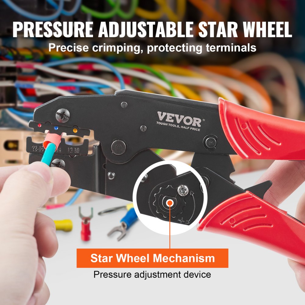 VEVOR Ratcheting Crimping Tool Set For Insulated Electrical Connectors AWG22-10 with Wire Stripper and 210pcs Heat Shrink Tubes Labor-Saving Ratcheting Wire Crimp Pliers