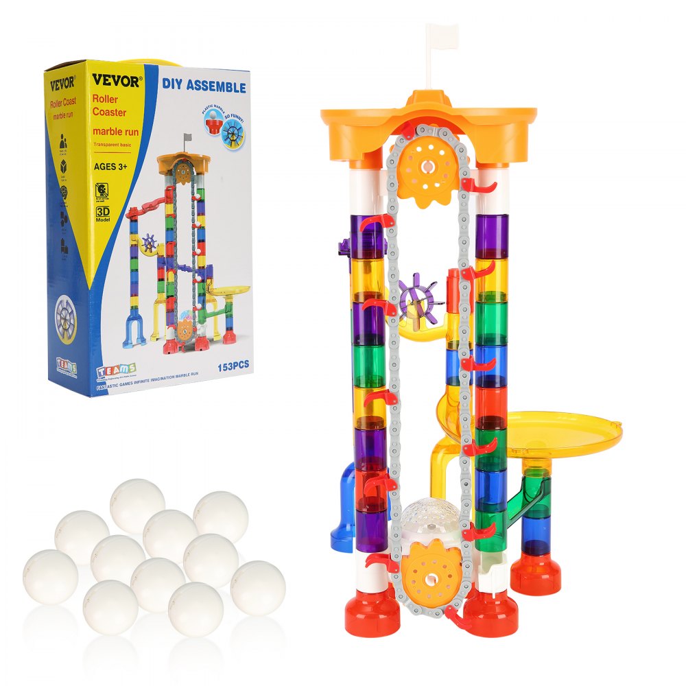 VEVOR Marble Run Set, 153 PCS with Motorized Elevator, with 30 Plastic Marbles, Marble Maze Building Block Brain Game, Educational Learning Race Track STEM Toys, for Kids, Boys, Girls Ages 3 + Years
