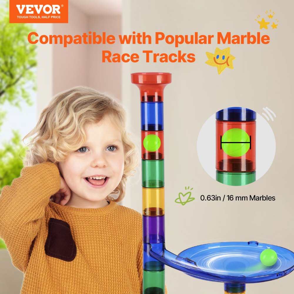 VEVOR Marble Run Set, 150 Piece Marble Maze Building Block Brain Game, with 10 Glow in the Dark Marbles + 40 Glass Marbles, Educational Learning Race Track STEM Toys, for Kids, Boys, Girls Ages 3 +