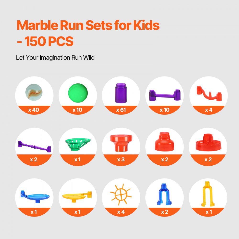VEVOR Marble Run Set, 150 Piece Marble Maze Building Block Brain Game, with 10 Glow in the Dark Marbles + 40 Glass Marbles, Educational Learning Race Track STEM Toys, for Kids, Boys, Girls Ages 3 +