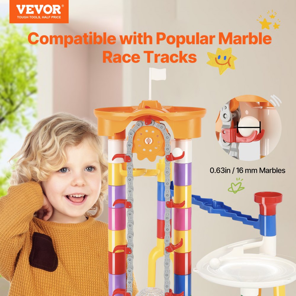 VEVOR Marble Run Set, 230 PCS with Motorized Elevator, with 15 Plastic Marbles, Marble Maze Building Block Brain Game, Educational Learning Race Track STEM Toys, for Kids, Boys, Girls Ages 3 + Years