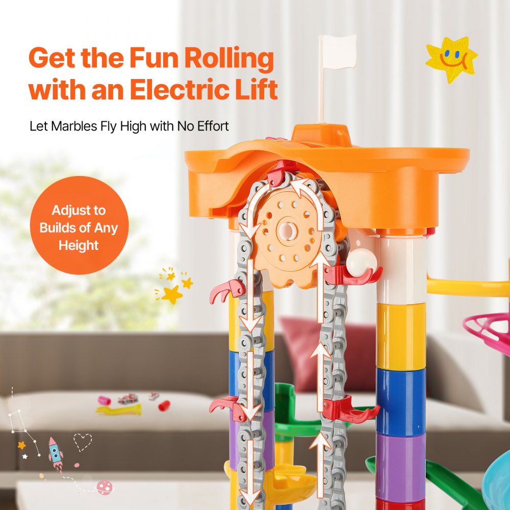 VEVOR Marble Run Set, 230 PCS with Motorized Elevator, with 15 Plastic Marbles, Marble Maze Building Block Brain Game, Educational Learning Race Track STEM Toys, for Kids, Boys, Girls Ages 3 + Years