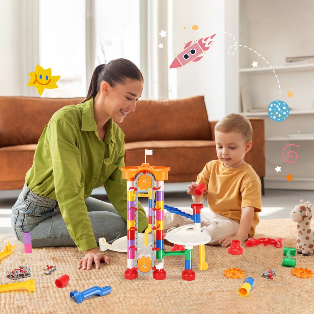 VEVOR Marble Run Set, 230 PCS with Motorized Elevator, with 15 Plastic Marbles, Marble Maze Building Block Brain Game, Educational Learning Race Track STEM Toys, for Kids, Boys, Girls Ages 3 + Years