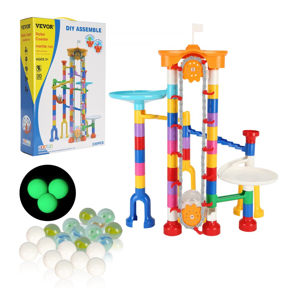VEVOR Marble Run Set, 230 PCS with Motorized Elevator, with 15 Plastic Marbles, Marble Maze Building Block Brain Game, Educational Learning Race Track STEM Toys, for Kids, Boys, Girls Ages 3 + Years