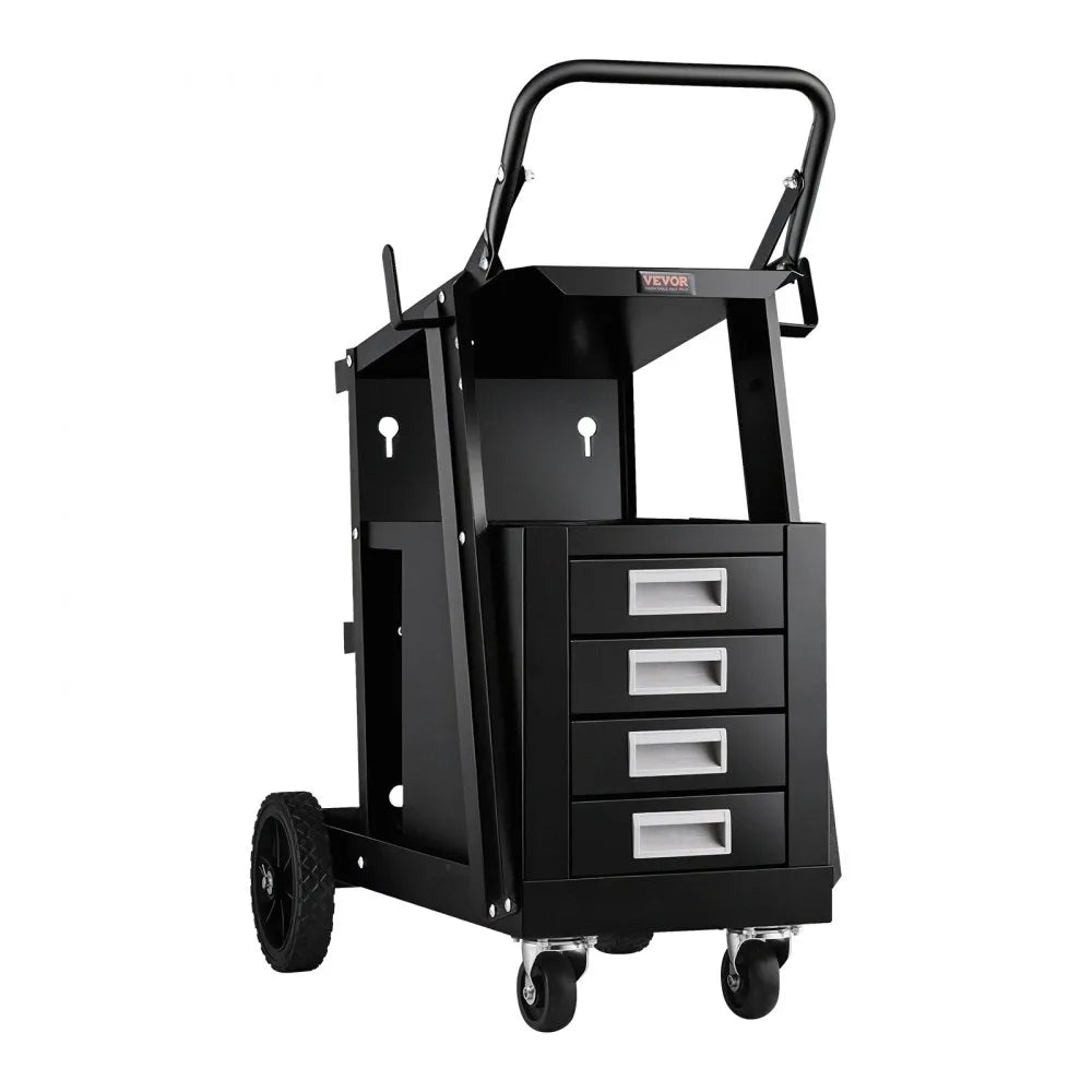 VEVOR Welding Cart, 2-Tier 4 Drawers Welder Cart with 265 LBS Weight Capacity, 360° Swivel Wheels, Tank Storage Safety Chains, Heavy Duty Rolling MIG Welder Cart for Mig Welder and Plasma Cutter