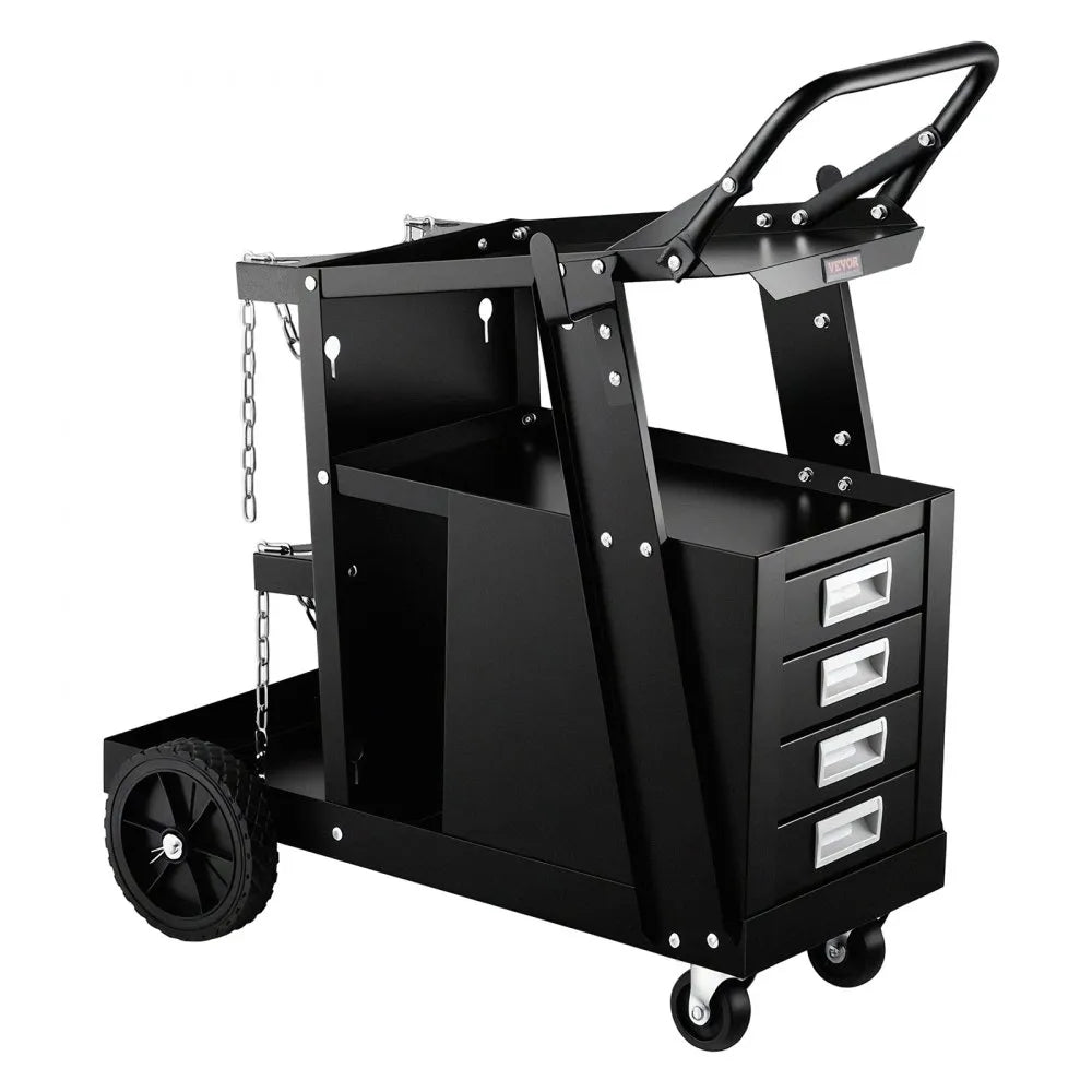 VEVOR Welding Cart, 2-Tier 4 Drawers Welder Cart with 265 LBS Weight Capacity, 360° Swivel Wheels, Tank Storage Safety Chains, Heavy Duty Rolling MIG Welder Cart for Mig Welder and Plasma Cutter