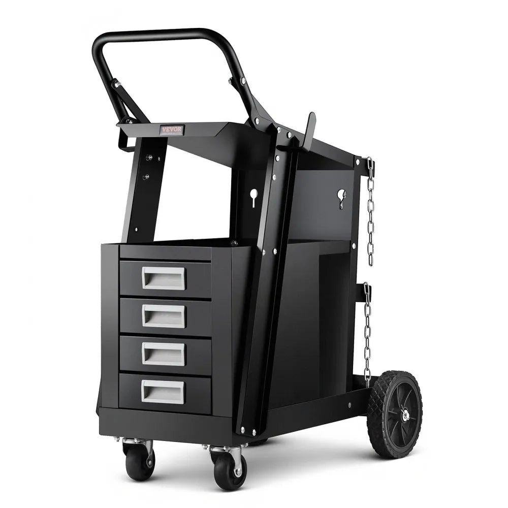 VEVOR Welding Cart, 2-Tier 4 Drawers Welder Cart with 265 LBS Weight Capacity, 360° Swivel Wheels, Tank Storage Safety Chains, Heavy Duty Rolling MIG Welder Cart for Mig Welder and Plasma Cutter