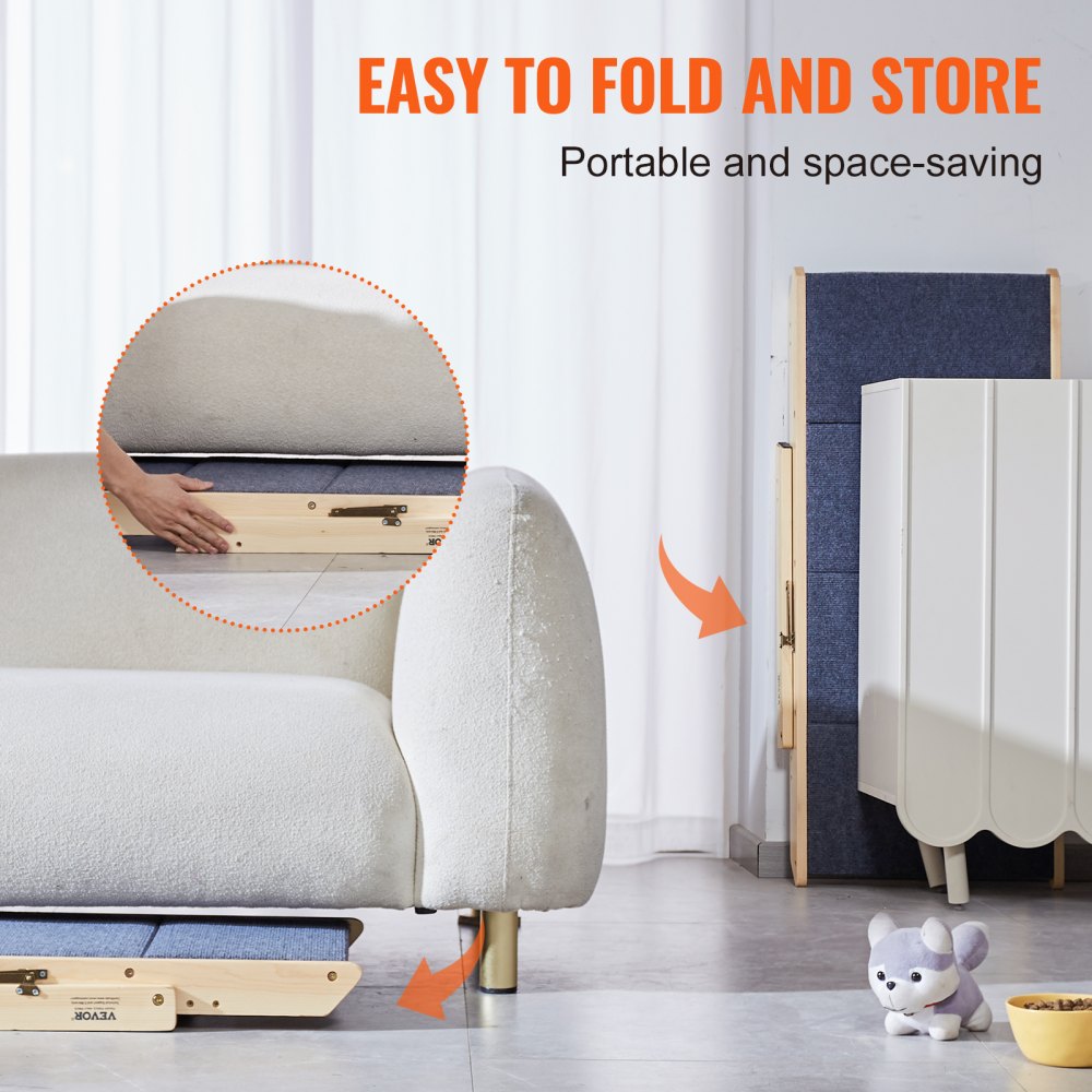 VEVOR Wooden Pet Steps and Ramp Combo, 2-in-1 Design, Foldable Access for Beds, Sofas, and Vehicles, 4-Step Structure for Pets of Small to Large Size, Supports up to 150 lbs