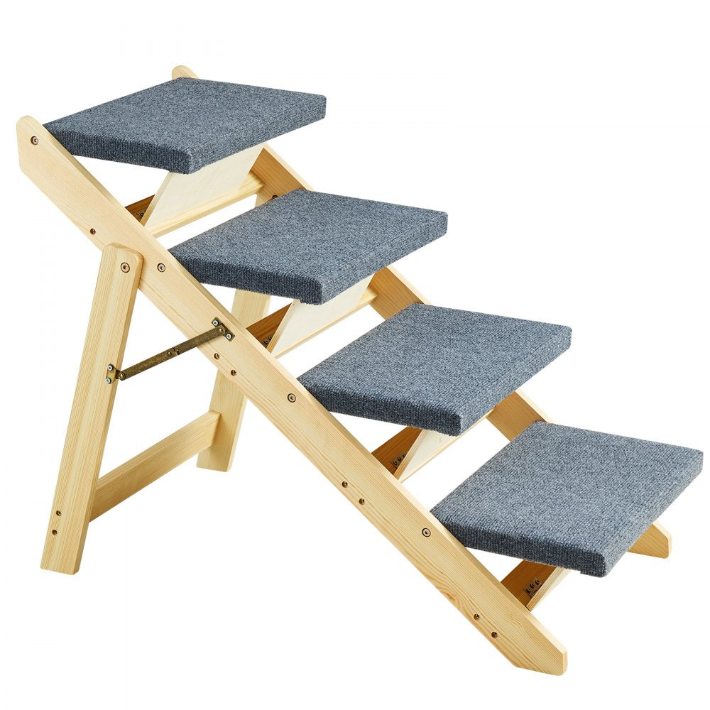 VEVOR Wooden Pet Steps and Ramp Combo, 2-in-1 Design, Foldable Access for Beds, Sofas, and Vehicles, 4-Step Structure for Pets of Small to Large Size, Supports up to 150 lbs