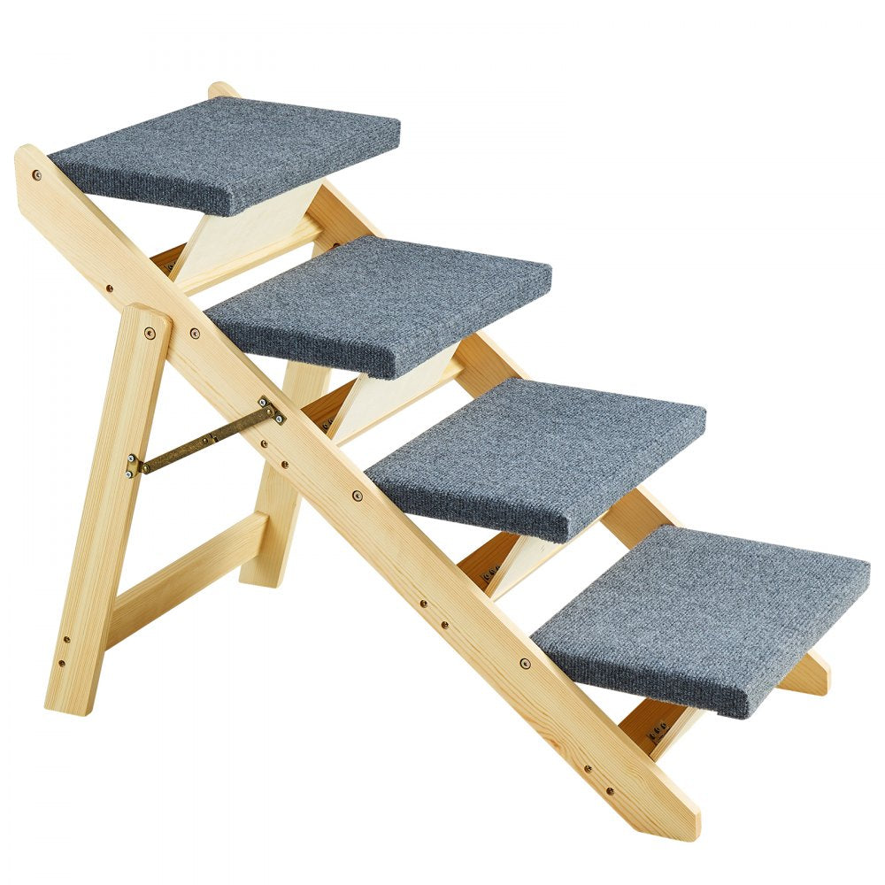 VEVOR Wooden Pet Steps and Ramp Combo, 2-in-1 Design, Foldable Access for Beds, Sofas, and Vehicles, 4-Step Structure for Pets of Small to Large Size, Supports up to 150 lbs