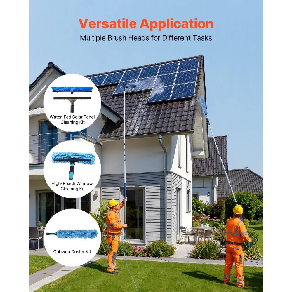 VEVOR Solar Panel Cleaning Kit, 26 ft, Water Fed Pole Kit with Cleaning Brush, Squeegee, Soap Dispenser, Extendable Aluminum Telescopic Pole, 180° Rotatable Brush Head, for Roof Mounted Solar Panels