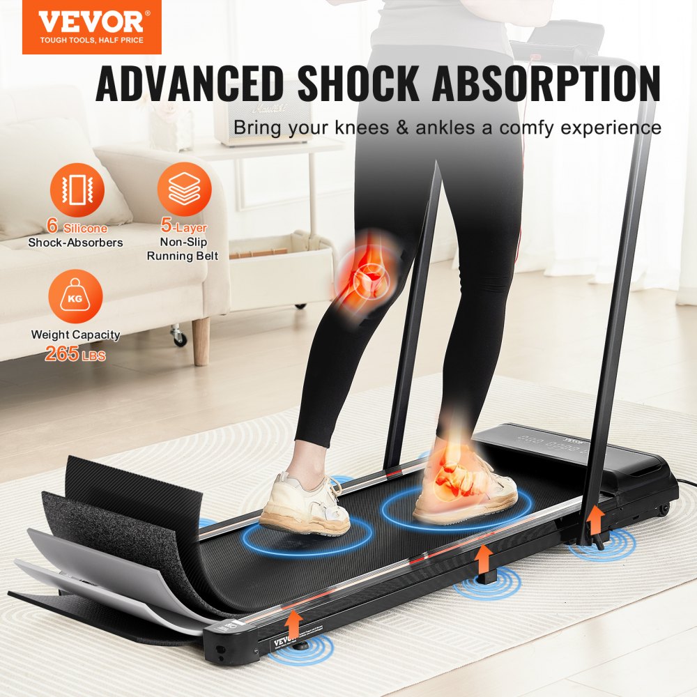 VEVOR Walking Pad, Under Desk Treadmill for Home Office, Working Walking Running Machine, 265 Lbs Capacity Folding Treadmill, 2.5HP 2 in 1 Portable Pad with Handle Bar, Remote Control and LED Display