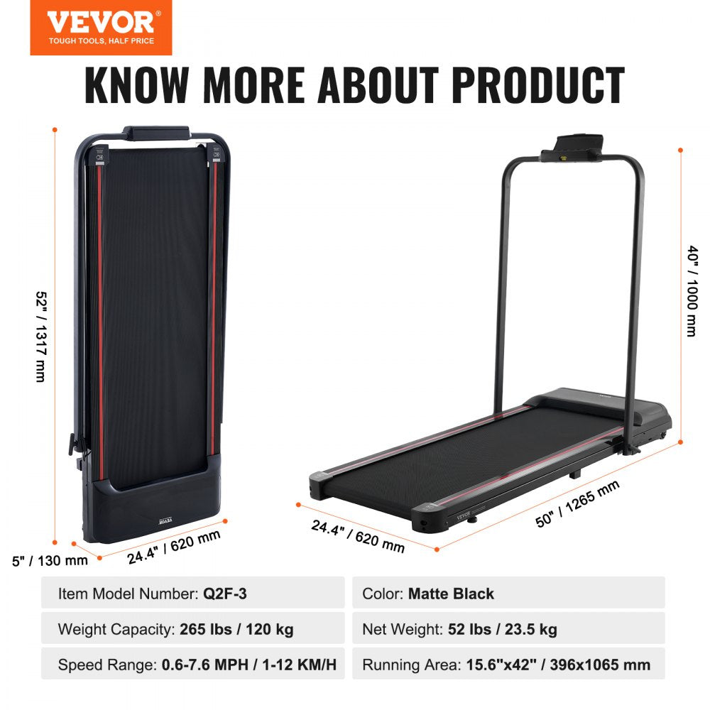 VEVOR Walking Pad, Under Desk Treadmill for Home Office, Working Walking Running Machine, 265 Lbs Capacity Folding Treadmill, 2.5HP 2 in 1 Portable Pad with Handle Bar, Remote Control and LED Display