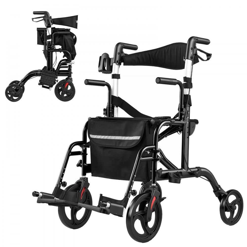 Vevor Rollator Walker 2-in-1 Foldable Transport Chair for Seniors New