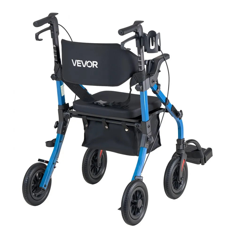 VEVOR 2-in-1 Rollator Walker & Transport Chair for Seniors, Foldable Rolling Walker Wheelchair, Lightweight Aluminum Mobility Walking Aid with Solid PU Wheels, Cup & Cane Holder - Supports 300LBS