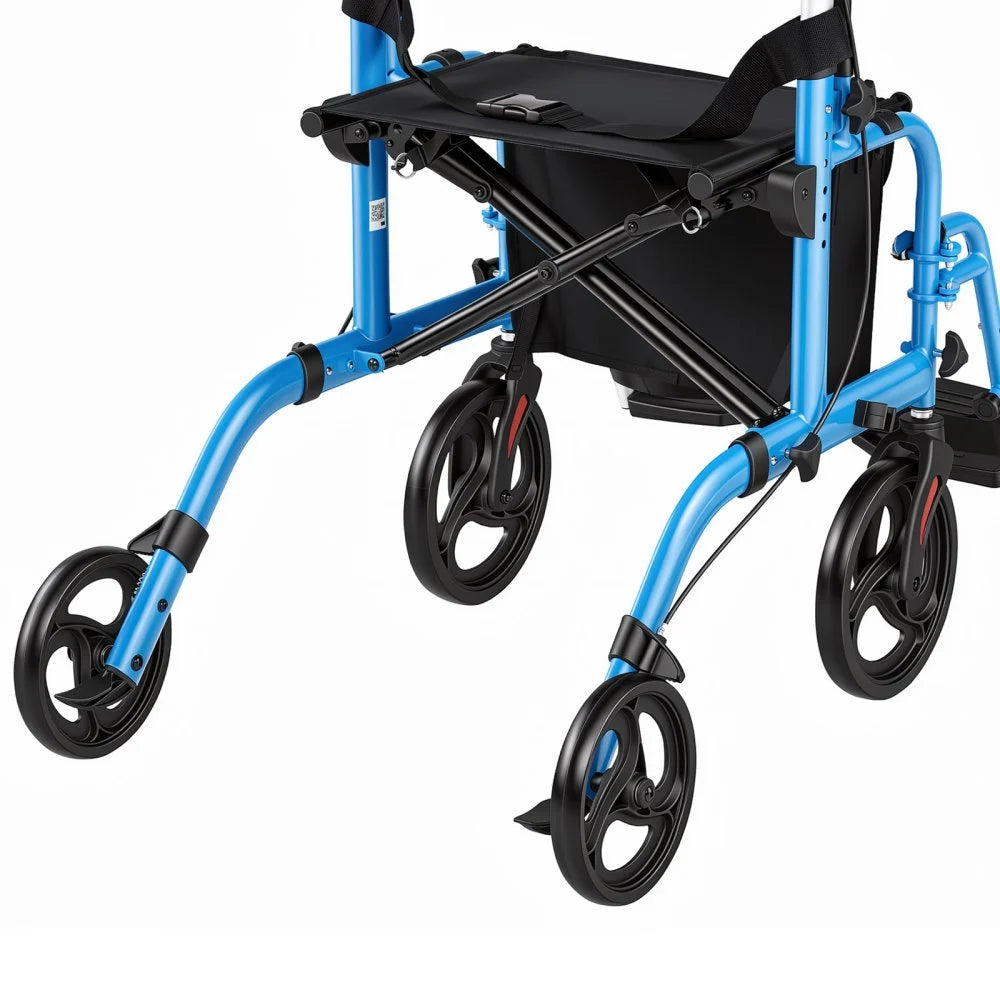 VEVOR 2-in-1 Rollator Walker & Transport Chair for Seniors, Foldable Rolling Walker Wheelchair, Lightweight Aluminum Mobility Walking Aid with Solid PVC Wheels, Cup & Cane Holder - Supports 300LBS