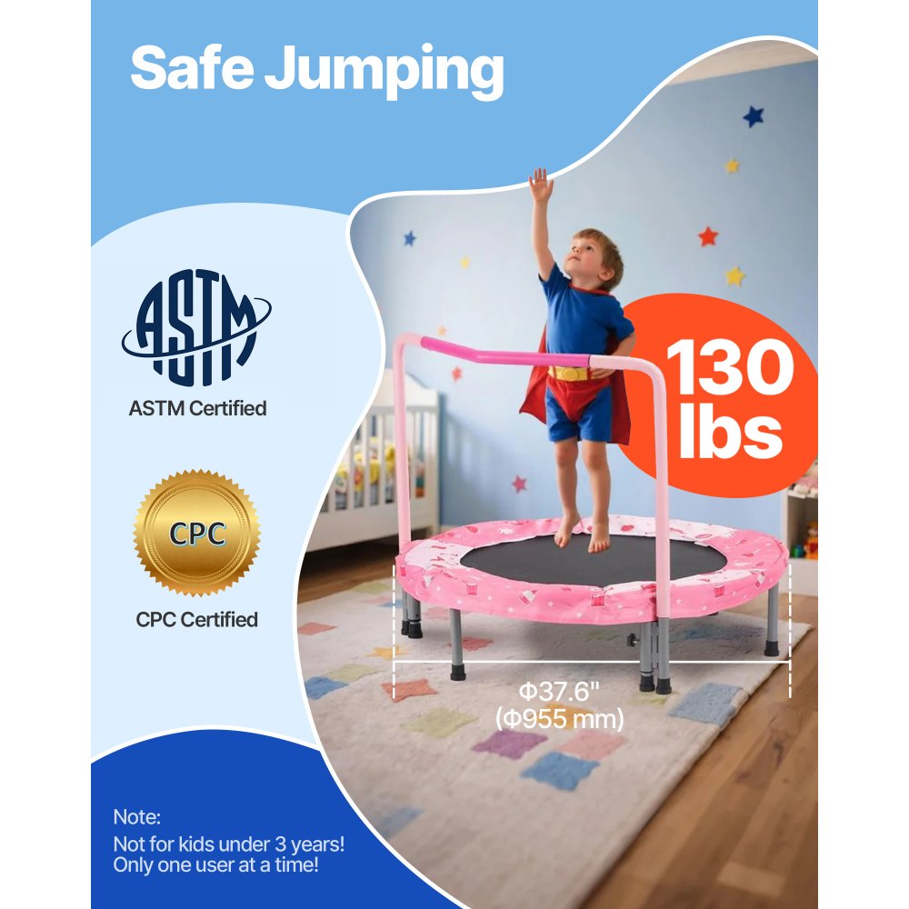 VEVOR 36" Kids Trampoline, 3FT Indoor Outdoor Trampoline, Foldable Mini Trampoline with Handle, Rebounder Trampoline for Toddlers, Birthday Gift for 3+ Years Children, Boys Girls for Fun, Red