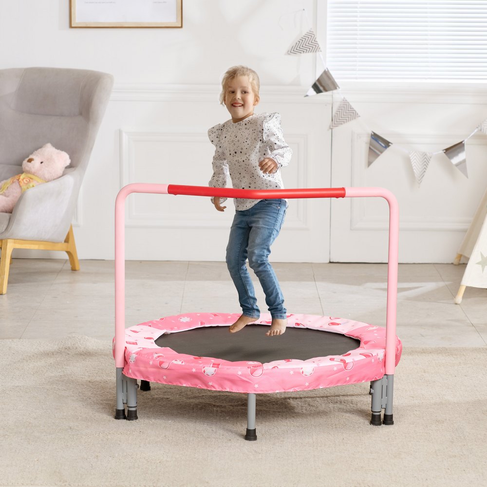 VEVOR 36" Kids Trampoline, 3FT Indoor Outdoor Trampoline, Foldable Mini Trampoline with Handle, Rebounder Trampoline for Toddlers, Birthday Gift for 3+ Years Children, Boys Girls for Fun, Red