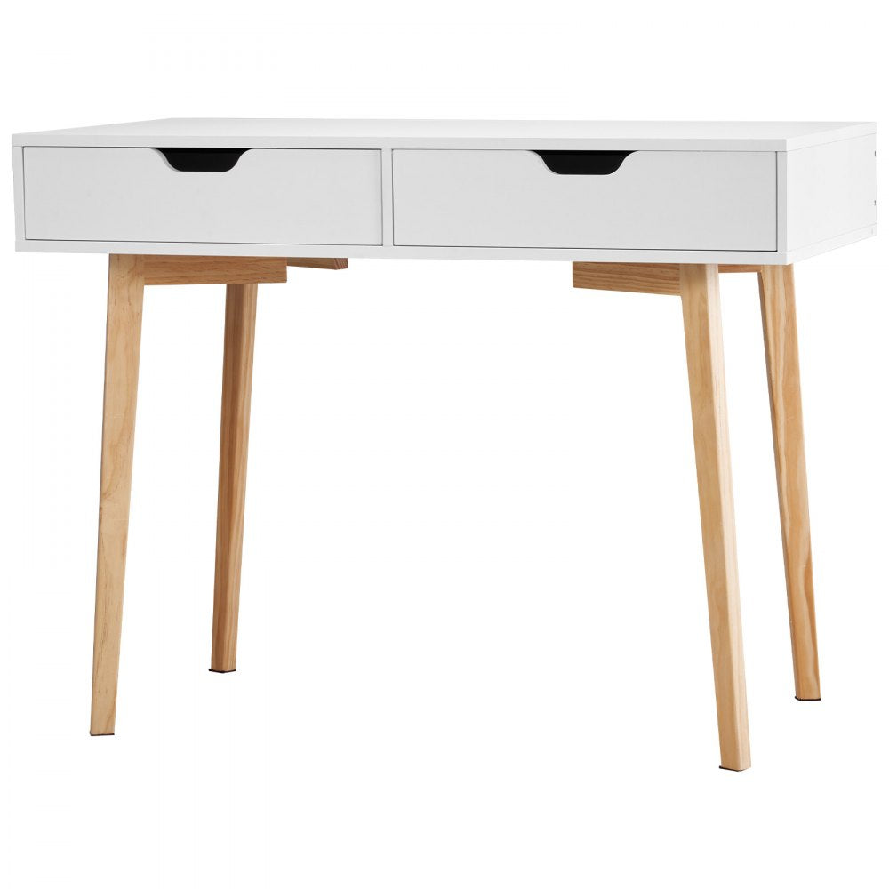VEVOR Small Desk with Drawers, Kids Desk for Bedroom, Wooden Simple Study Table for Drawing, Reading, Writing, Rectangle MDF Furniture Study Storage Table for Home, Office, White + Wood