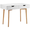 VEVOR Small Desk with Drawers, Kids Desk for Bedroom, Wooden Simple Study Table for Drawing, Reading, Writing, Rectangle MDF Furniture Study Storage Table for Home, Office, White + Wood