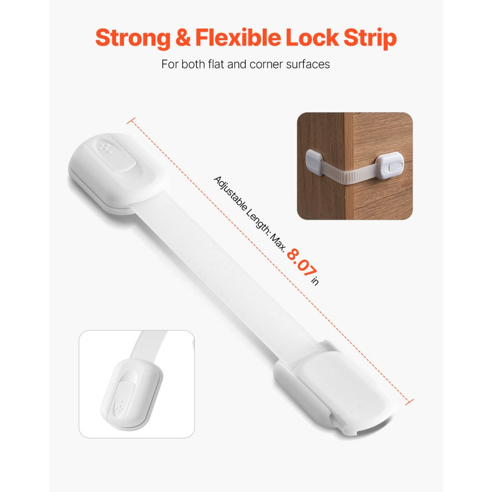 VEVOR Child Safety Strap Locks, 8 Packs Adjustable Baby Proofing Cabinet Locks, 3M Adhesive Cabinet Drawer Door Latches, No Drilling Required, for Fridge Dishwasher Toilet Seat Cupboard Oven Trash Can