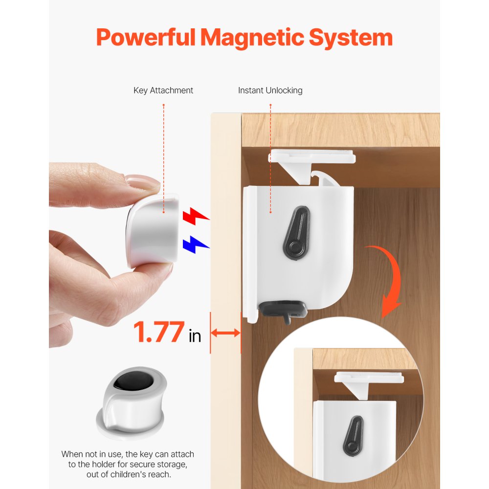 VEVOR Child Safety Magnetic Cabinet Locks, 20 Packs Baby Proofing Cabinet Locks with 4 Keys & 4 Holders, 2 Installation Choice, 3M Adhesives & Screws Included, Children Proof Cupboard Drawers Latches