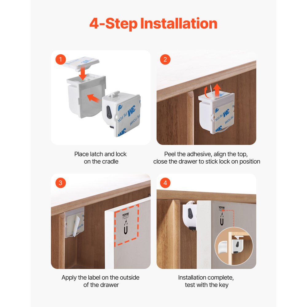 VEVOR Child Safety Magnetic Cabinet Locks, 20 Packs Baby Proofing Cabinet Locks with 4 Keys & 4 Holders, 2 Installation Choice, 3M Adhesives & Screws Included, Children Proof Cupboard Drawers Latches