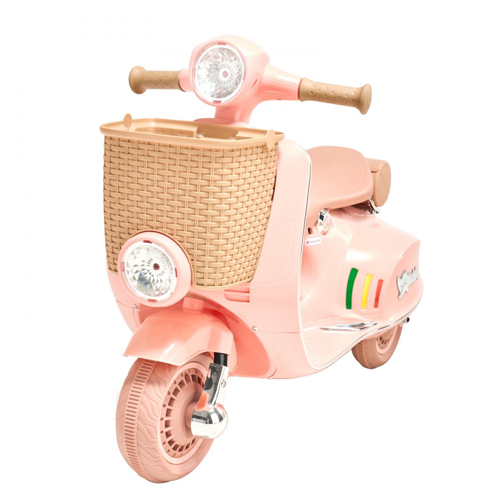 VEVOR Kids Ride On Motorcycle, 12V Battery Powered Electric Motorcycle Trike with Speed Up to 2mph, Headlight, LED Light, Music, Bluetooth, Basket, 3 Wheel Ride on Toys for Boys Girls Aged 3-4