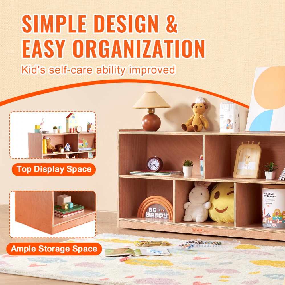 VEVOR Cubby Mobile Tray Storage Cabinet, 5-Compartment Cubby Storage Shelf, Cubby Storage Cabinet 2-shelf, Classroom Cubbies, Classroom Furniture for Home, Daycare and Preschool, Natural