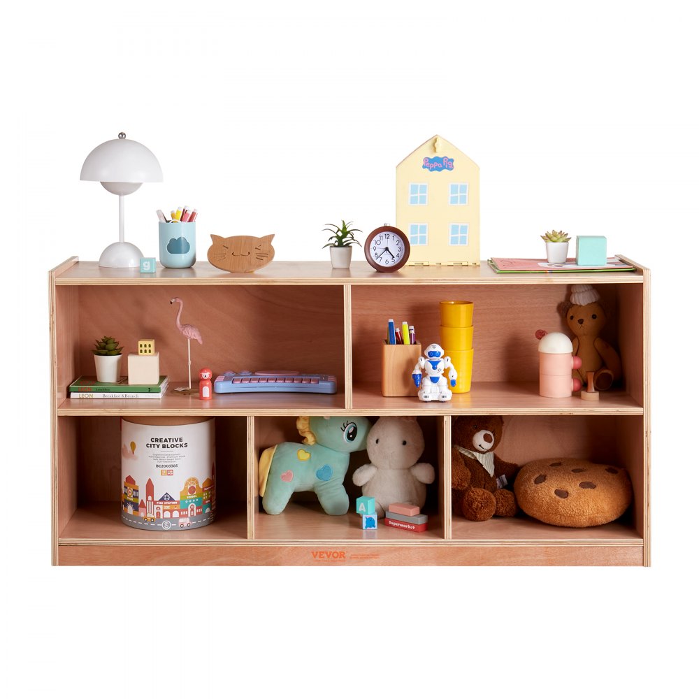 VEVOR Cubby Mobile Tray Storage Cabinet, 5-Compartment Cubby Storage Shelf, Cubby Storage Cabinet 2-shelf, Classroom Cubbies, Classroom Furniture for Home, Daycare and Preschool, Natural