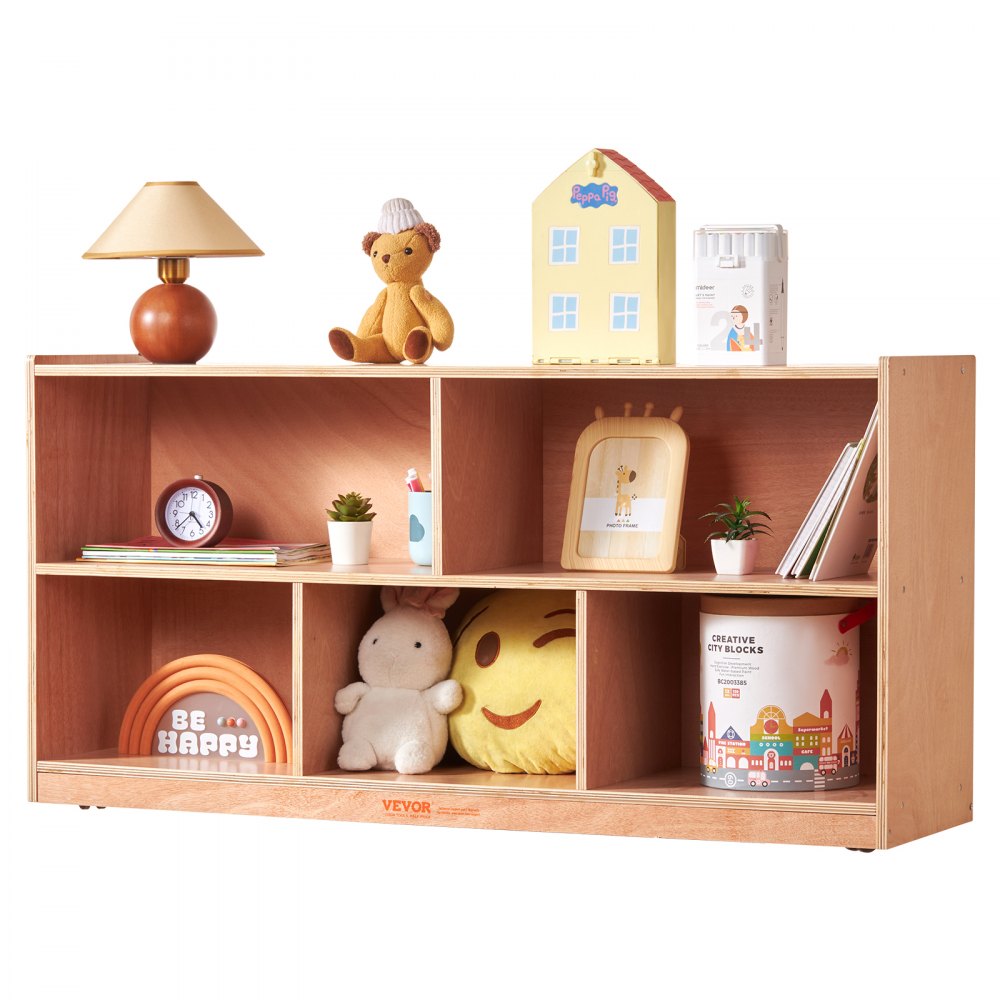 VEVOR Cubby Mobile Tray Storage Cabinet, 5-Compartment Cubby Storage Shelf, Cubby Storage Cabinet 2-shelf, Classroom Cubbies, Classroom Furniture for Home, Daycare and Preschool, Natural