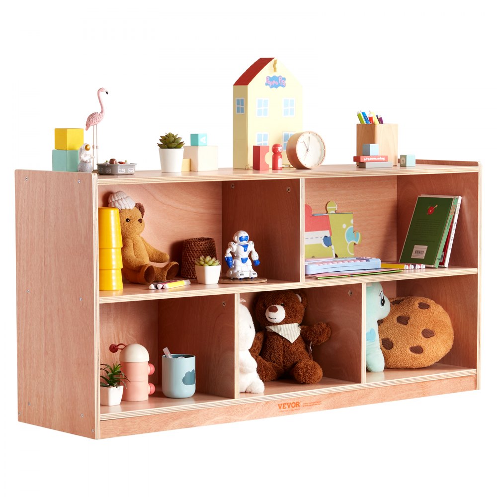 VEVOR Cubby Mobile Tray Storage Cabinet, 5-Compartment Cubby Storage Shelf, Cubby Storage Cabinet 2-shelf, Classroom Cubbies, Classroom Furniture for Home, Daycare and Preschool, Natural