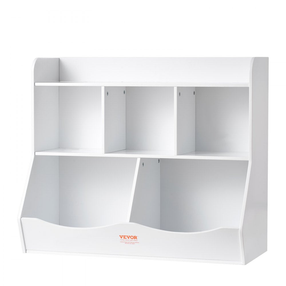 VEVOR Wood Kid Storage Cubby, Toy Storage Organizer with Bookshelf, 5-Cubby Wood Toy Storage Cabinet, Children Book Toy Shelf for Kids Room, Playroom, Kindergarten, Nursery, White