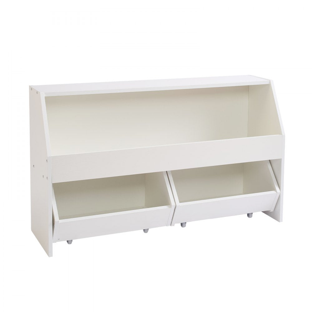 VEVOR Toy Storage Organizer, Wooden Kids Bookshelf with Storage, Toy Storage Cabinet with 2 Mobile Drawers, Kids Storage Organizer for Bedroom, Nursery, Living Room, Entryway, Preschool, White